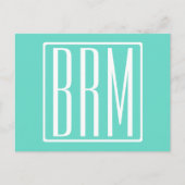 Bloed modern 3 Initialen monogram | White on Aqua Briefkaart (Voorkant)