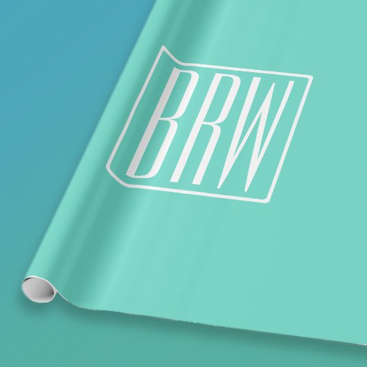 Bloed modern 3 Initialen monogram | White on Aqua Cadeaupapier