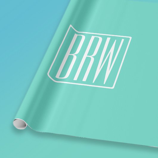 Bloed modern 3 Initialen monogram | White on Aqua Cadeaupapier