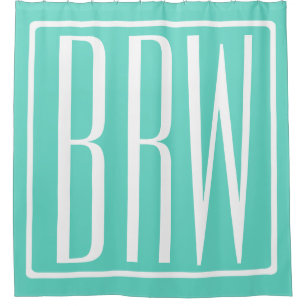 Bloed modern 3 Initialen monogram White on Aqua Douchegordijn