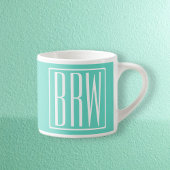 Bloed modern 3 Initialen monogram | White on Aqua Espresso Kop