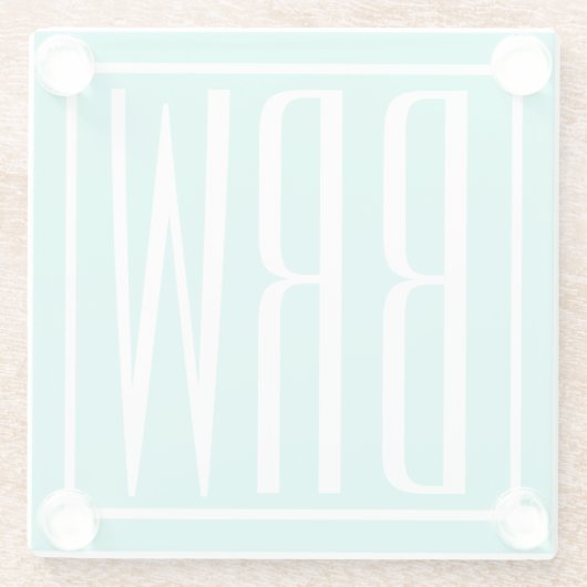 Bloed modern 3 Initialen monogram | White on Aqua Glazen Onderzetter (Achterkant)