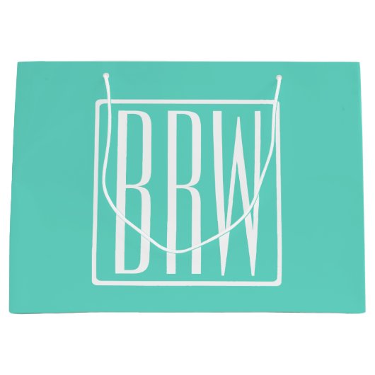Bloed modern 3 Initialen monogram | White on Aqua Groot Cadeauzakje (Voorkant)