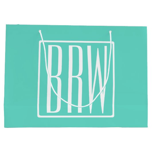 Bloed modern 3 Initialen monogram | White on Aqua Groot Cadeauzakje (Achterkant)