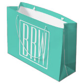 Bloed modern 3 Initialen monogram | White on Aqua Groot Cadeauzakje (Achterkant Gekanteld)