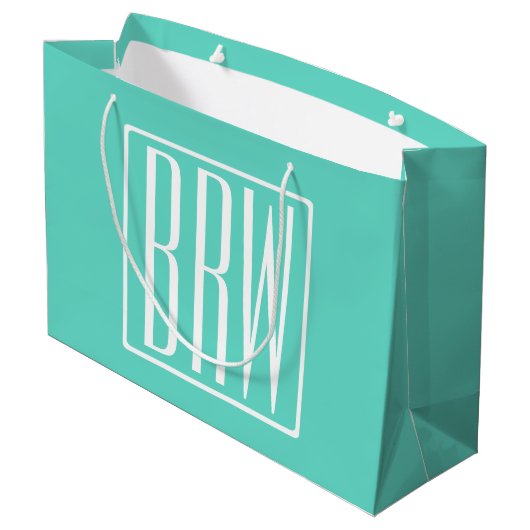 Bloed modern 3 Initialen monogram | White on Aqua Groot Cadeauzakje (Achterkant Gekanteld)