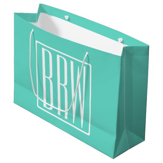 Bloed modern 3 Initialen monogram | White on Aqua Groot Cadeauzakje (Voorkant Gekanteld)