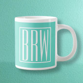 Bloed modern 3 Initialen monogram | White on Aqua Grote Koffiekop