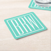 Bloed modern 3 Initialen monogram | White on Aqua Kartonnen Onderzetters (Schuin)
