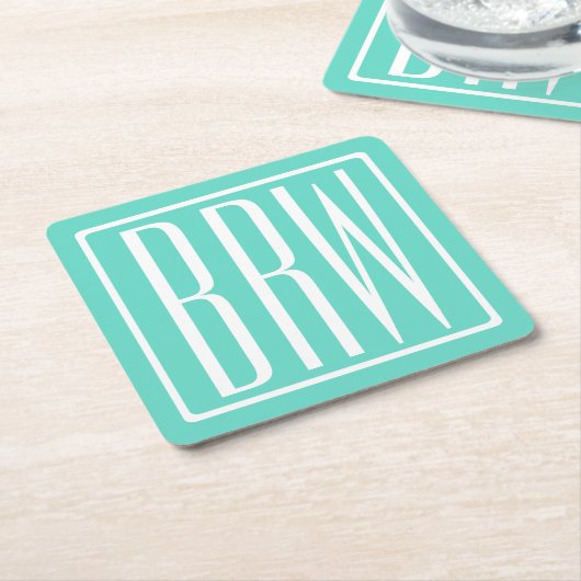 Bloed modern 3 Initialen monogram | White on Aqua Kartonnen Onderzetters (Schuin)
