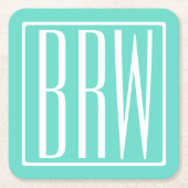 Bloed modern 3 Initialen monogram | White on Aqua Kartonnen Onderzetters (Voorkant)