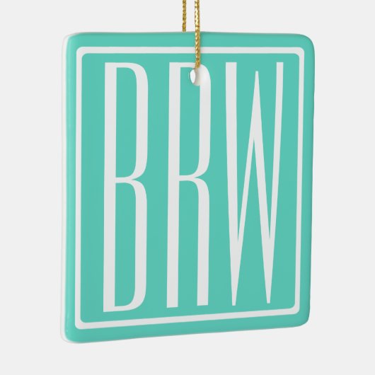 Bloed modern 3 Initialen monogram | White on Aqua Keramisch Ornament (Rechts)