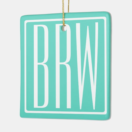 Bloed modern 3 Initialen monogram | White on Aqua Keramisch Ornament (Links)