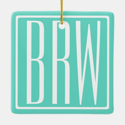 Bloed modern 3 Initialen monogram | White on Aqua Keramisch Ornament (Achterkant)