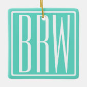 Bloed modern 3 Initialen monogram | White on Aqua Keramisch Ornament (Voorkant)