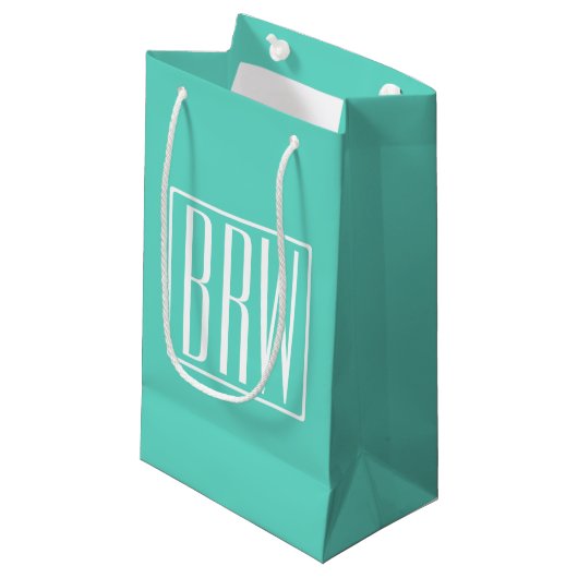 Bloed modern 3 Initialen monogram | White on Aqua Klein Cadeauzakje (Voorkant Gekanteld)