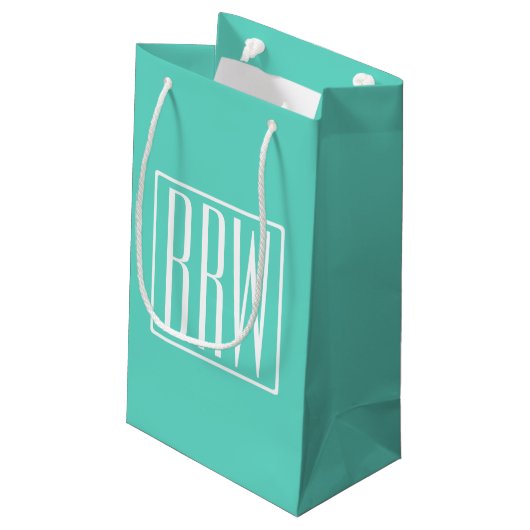 Bloed modern 3 Initialen monogram | White on Aqua Klein Cadeauzakje (Achterkant Gekanteld)