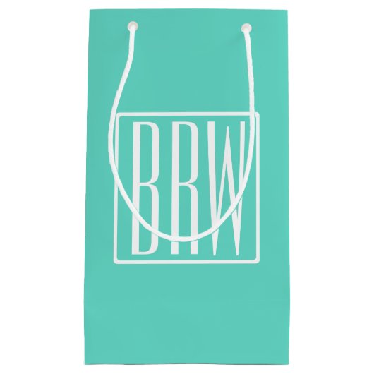 Bloed modern 3 Initialen monogram | White on Aqua Klein Cadeauzakje (Voorkant)