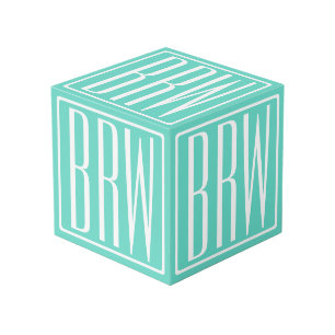 Bloed modern 3 Initialen monogram White on Aqua Kubus
