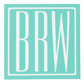 Bloed modern 3 Initialen monogram | White on Aqua Kubus (Voorkant)