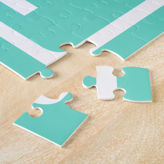 Bloed modern 3 Initialen monogram | White on Aqua Legpuzzel (Zijkant)