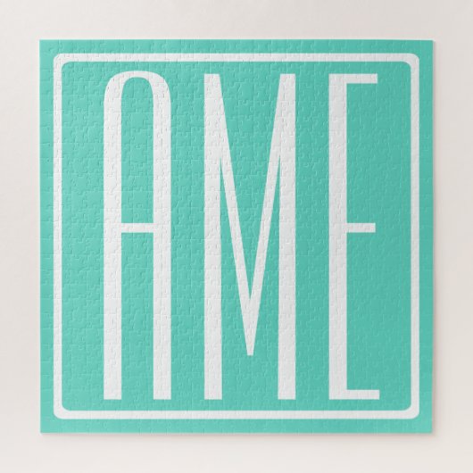 Bloed modern 3 Initialen monogram | White on Aqua Legpuzzel (Verticaal)