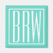 Bloed modern 3 Initialen monogram | White on Aqua Magneet (Voorkant)