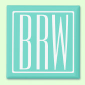 Bloed modern 3 Initialen monogram | White on Aqua Magneet