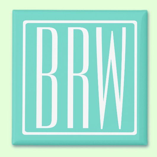 Bloed modern 3 Initialen monogram | White on Aqua Magneet