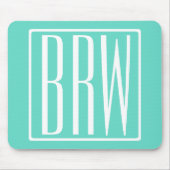 Bloed modern 3 Initialen monogram | White on Aqua Muismat (Voorkant)