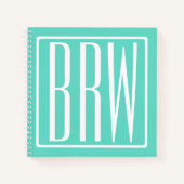 Bloed modern 3 Initialen monogram | White on Aqua Notitieboek (Voorkant)