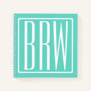 Bloed modern 3 Initialen monogram   White on Aqua Notitieboek