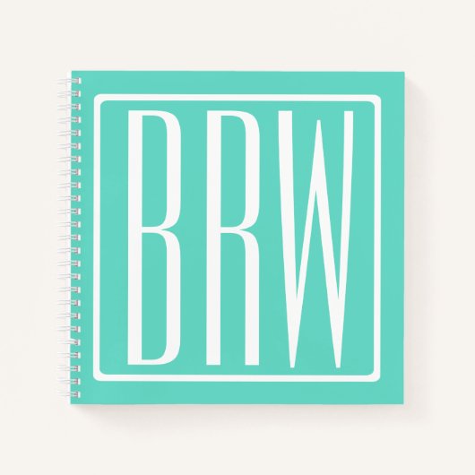 Bloed modern 3 Initialen monogram | White on Aqua Notitieboek (Voorkant)