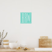 Bloed modern 3 Initialen monogram | White on Aqua Poster (Keuken)