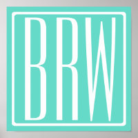 Bloed modern 3 Initialen monogram | White on Aqua