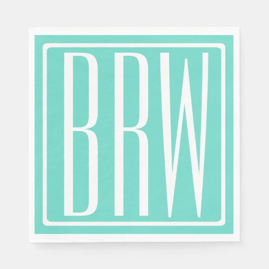 Bloed modern 3 Initialen monogram | White on Aqua Servetten (Voorkant)