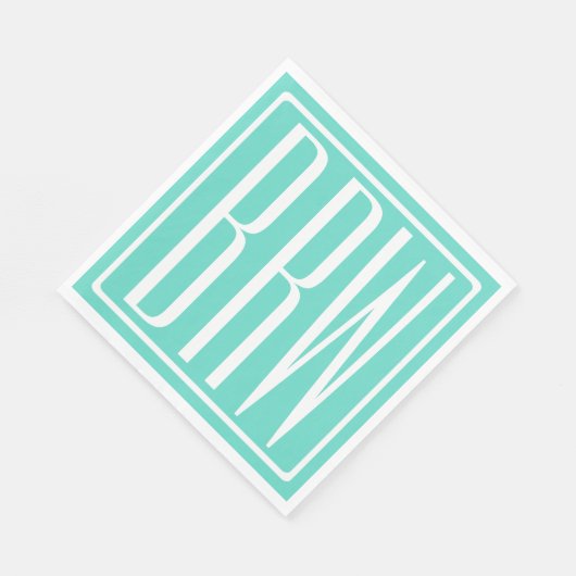 Bloed modern 3 Initialen monogram | White on Aqua Servetten (Hoek)