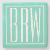 Bloed modern 3 Initialen monogram | White on Aqua Stenen Onderzetter (Voorkant)