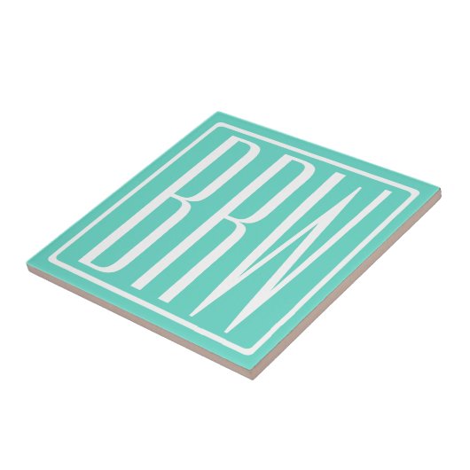 Bloed modern 3 Initialen monogram | White on Aqua Tegeltje (Zijkant)