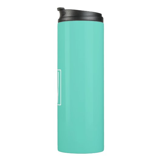 Bloed modern 3 Initialen monogram | White on Aqua Thermosbeker (Geroteerd rechts)