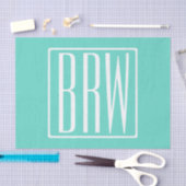 Bloed modern 3 Initialen monogram | White on Aqua Tissuepapier (Craft)