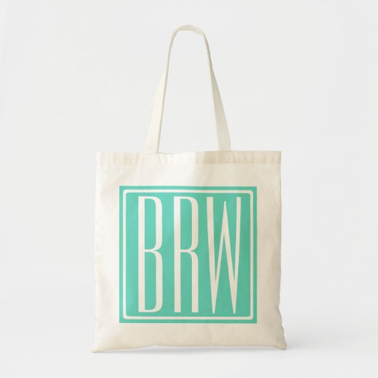 Bloed modern 3 Initialen monogram | White on Aqua Tote Bag (Voorkant)