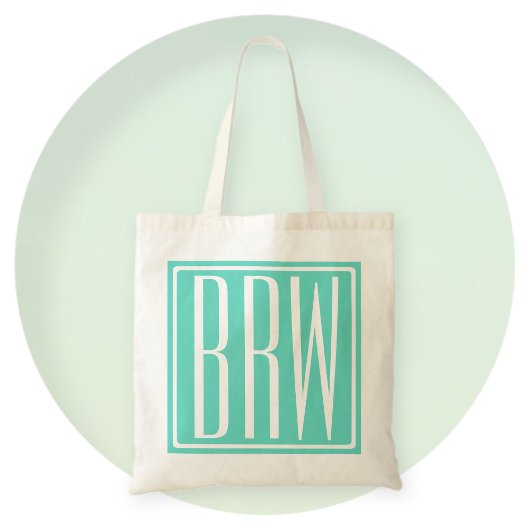 Bloed modern 3 Initialen monogram | White on Aqua Tote Bag