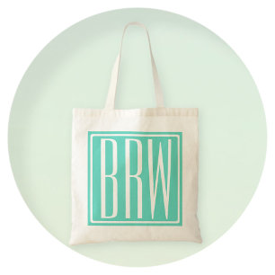 Bloed modern 3 Initialen monogram   White on Aqua Tote Bag