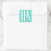 Bloed modern 3 Initialen monogram | White on Aqua Vierkante Sticker (Tas)