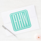 Bloed modern 3 Initialen monogram | White on Aqua Vierkante Sticker (Envelop)