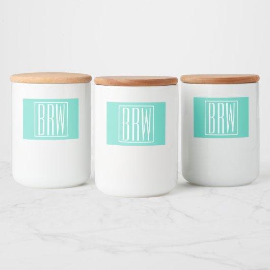 Bloed modern 3 Initialen monogram | White on Aqua Voedselcontainer Etiket (Flessen)