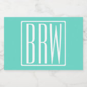 Bloed modern 3 Initialen monogram | White on Aqua Voedselcontainer Etiket (Enkel label)