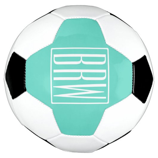 Bloed modern 3 Initialen monogram | White on Aqua Voetbal (Gedraaid)