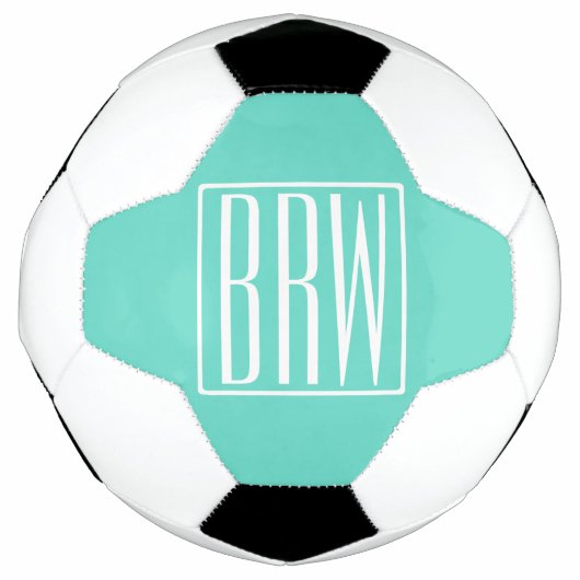 Bloed modern 3 Initialen monogram | White on Aqua Voetbal (Voorkant)